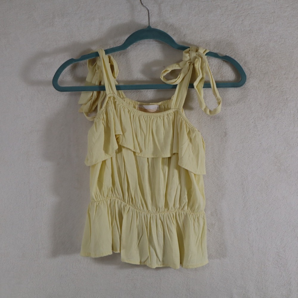 North End Womens Yellow Tank Summer Top Front Tie Ruffle Gauzy Size Medium